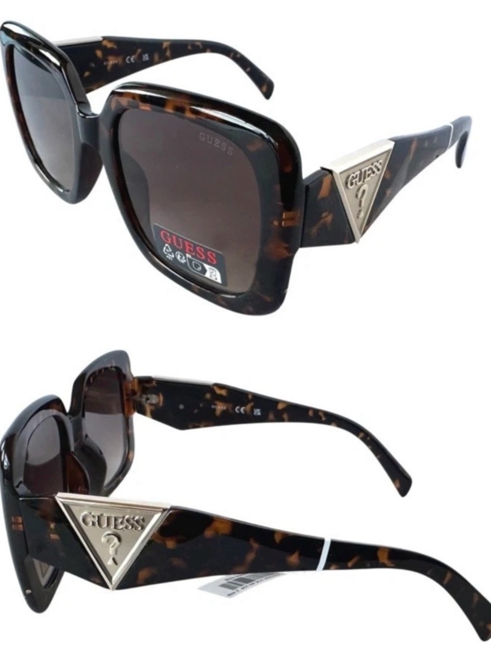 GUESS GO00046 52F Tortoise Brown Womens square Sunglasses Oversized logo on legs